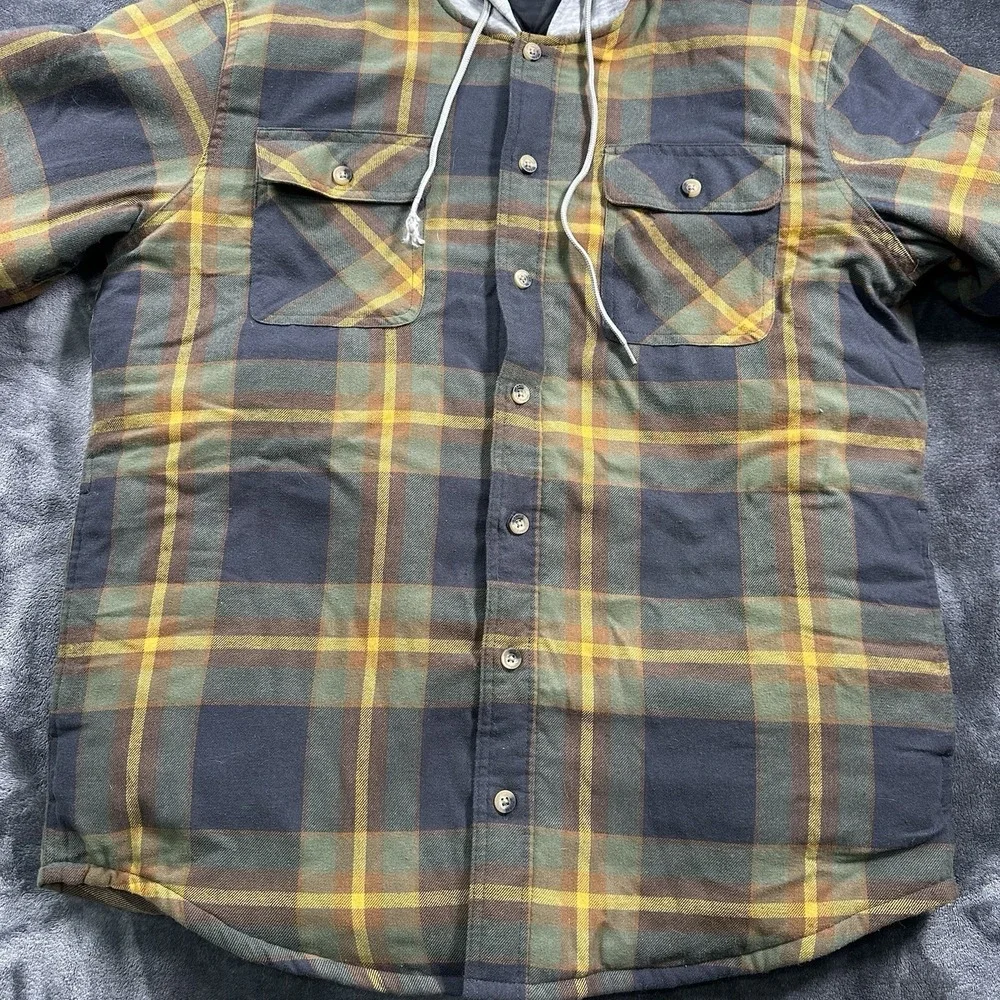 Wrangler Jacket Mens LARGE Red‎ Hooded Lined Flannel Shirt Shacket Side Pockets